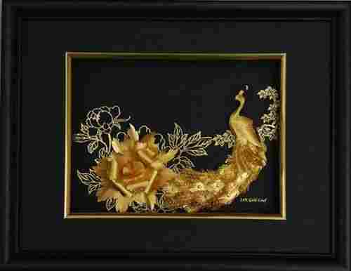 24K Gold Leaf Peony Peacock Picture Frame