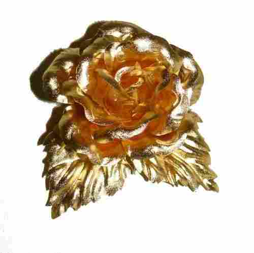 Gold Leaf Rose Flower Brooch
