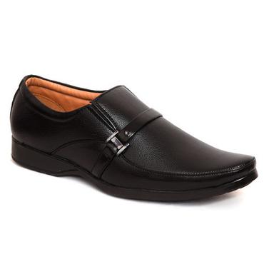 Black Synthetic Leather Mens Moccasin Shoes