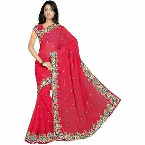 Pink Color Embroidered Ladies Sarees