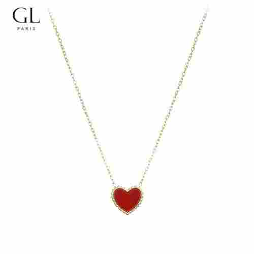 Red Heart Necklace with Heart-shaped Collarbone Chain for Women