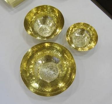 Gold Brass Hammered Round Bowl Set Of 3
