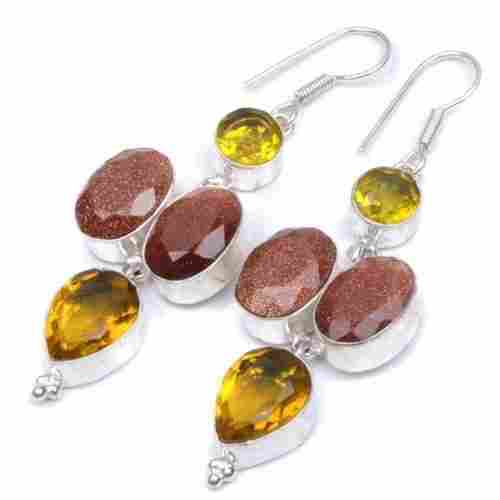 Gemstone Handcrafted Silver Plated Earrings