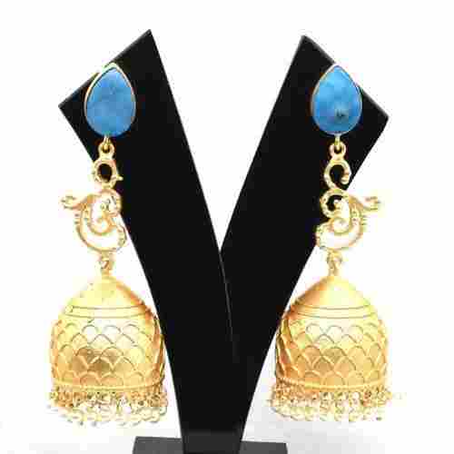 Gold Plated Druzy Stone Jhumka Earrings