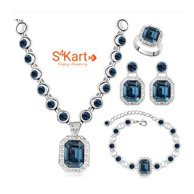 Swarovski Bracelet Necklace Earrings Rings Jewelry Set