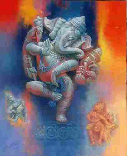 Hand Painting Dancing Ganesha