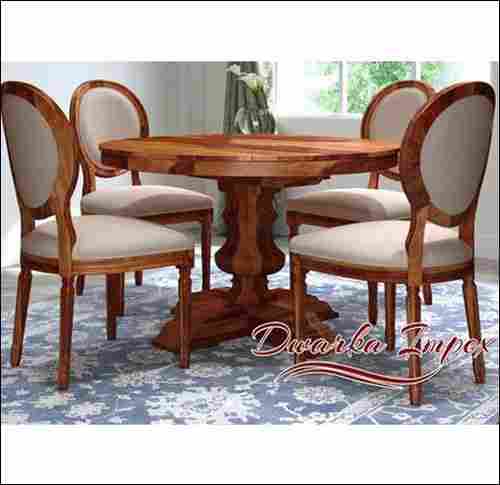 Wooden Round 4 Seater Dining Table Set