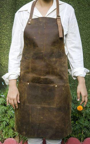 Dark Brown Leather Tool Apron With Pockets