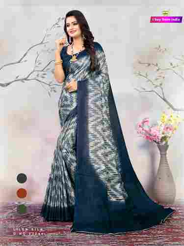 Grey Linen Digital Printed Saree 