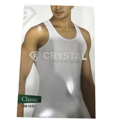 White Mens Crystal Classic Rib Cotton Vest