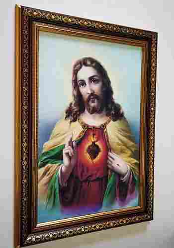 Antique Golden Sacred Heart of Jesus Christ Painting