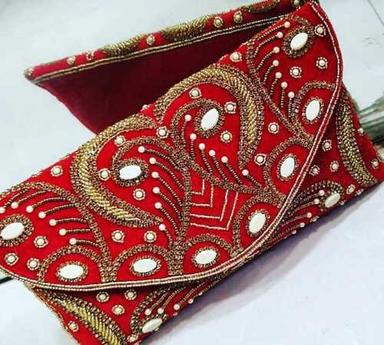 Red Zari Embroidered Ladies Bags