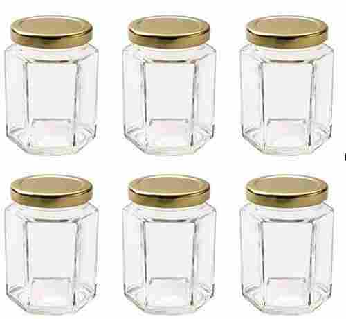 250 ml Glass Jar Hexagonal 6 Nos Set With Air Tight Golden Cap