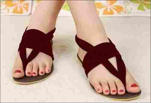 Ladies Maroon Flat Sandals