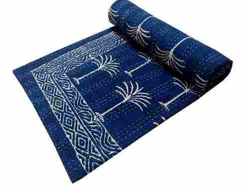 Hand Block Printed Bed Cover with Kantha Work