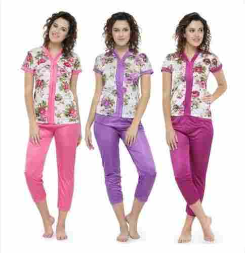 Womens Floral Print Satin Top Pyjama Set