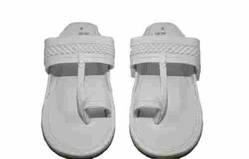 White Leather Slip On Flat Slippers