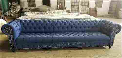 Blue Leather Three Seater Upholstery Sofa