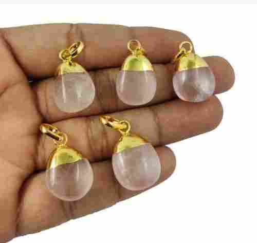 Rose Quartz Smooth Tumble Gold Electroplated Charms Pendant