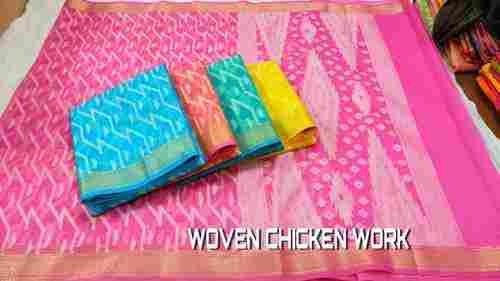 Woven Chicken Work Cotton Muslin Saree