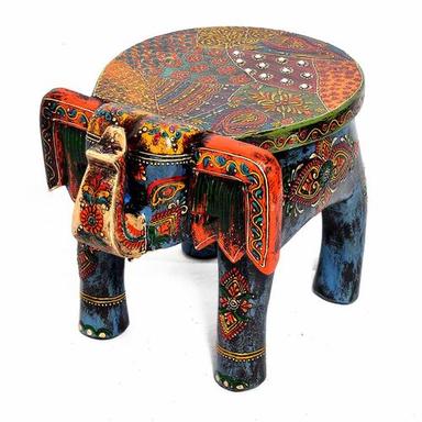 Handmade Wooden Painted Indian Style Elephant Design Stool