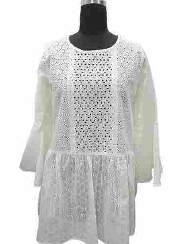Ladies Cotton White Embroidery Top