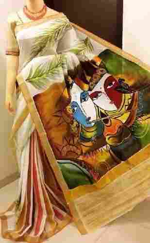 Ladies Kerala Cotton Hand Painted Saree With Blouse