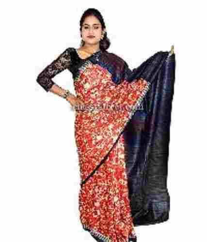 Red Hand Woven Tussar Silk Saree