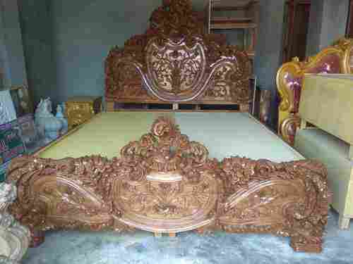 Carved Double Bed Teak Wood Bed