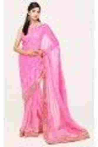Leheriya Pink and White Georgette Sari