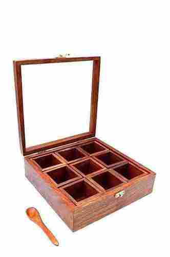 Sheesham Wooden Spice Box With Glass Top