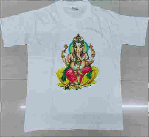 Mens White Ganesha Printed T-Shirt