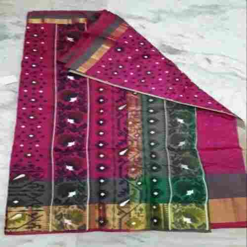 Pink Color Jamdani Print Cotton Saree With Blouse