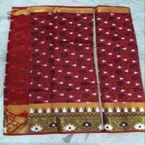 Red Color Jamdani Print Cotton Saree With Blouse