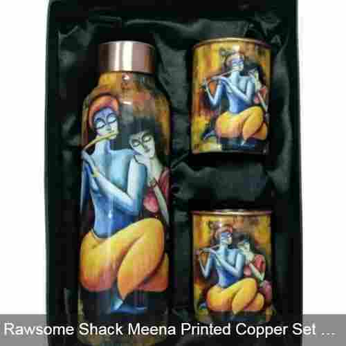 Radha Krishna Meena Printed Copper Bottle Set