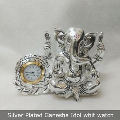 Silver Plated Ganesha Idol With Watch Height: 4 Inch (In)