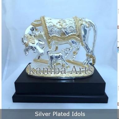 Silver Plated Standing Cow And Calf Idol