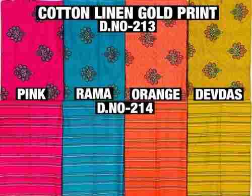 Cotton Polyester Linen Gold Printed Fabric