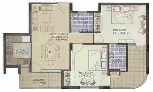 2BHK 3D Floor Plan Services