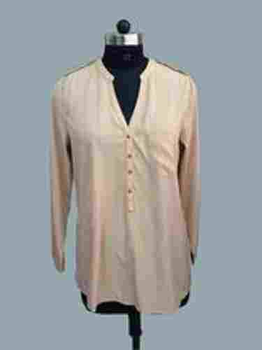 Polyester Beige Long Sleeve Shirt