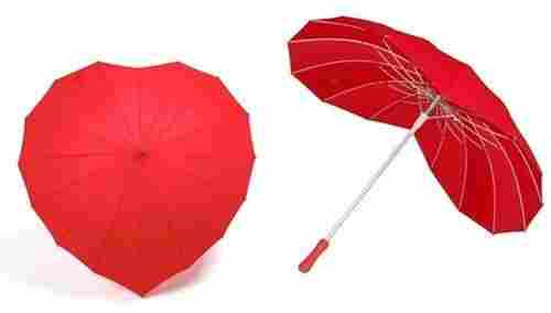 Red Heart Shape Straight Folding Polyester Umbrella
