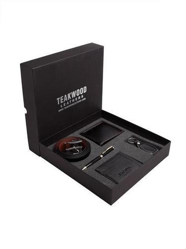 Black Teakwood Genuine Leather Combo Gift Set