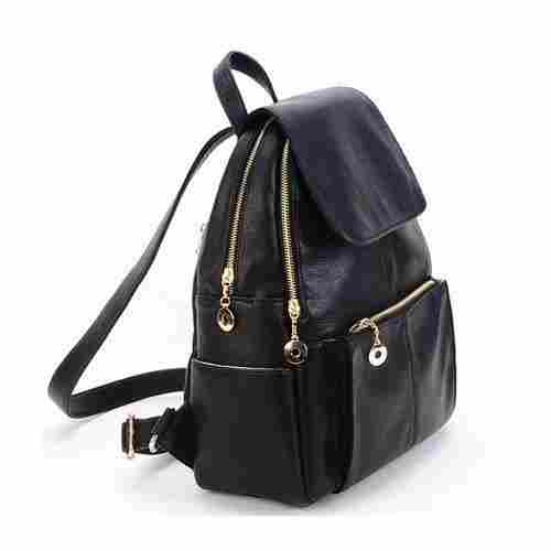 Black Color Leather Backpack Bag