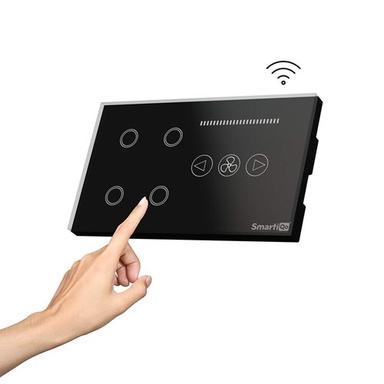 Black Smartiqo Wifi Glass Panel 4 Touch Switch And Fan