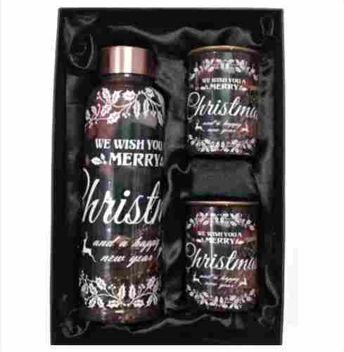 Merry Christmas Printed Copper Bottle Gift Set