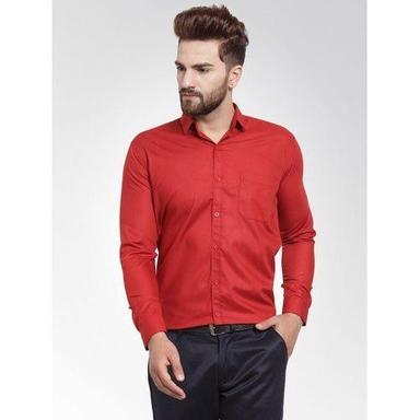 Men'S Red Cotton Shirt Collar Style: Classic