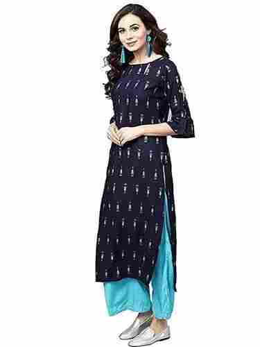 Fabric Kurta Palazzo Set (Navy Gold)