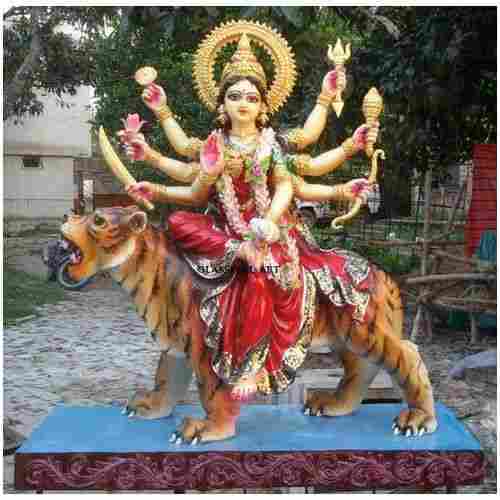 Multicolour Goddess Durga on Lion Statue