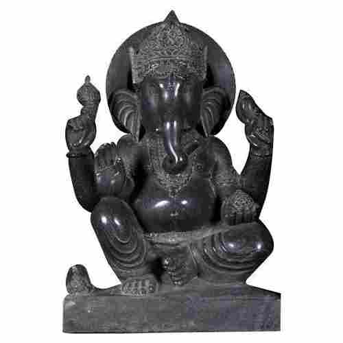 Glossy Black Marble Ganesha Statue