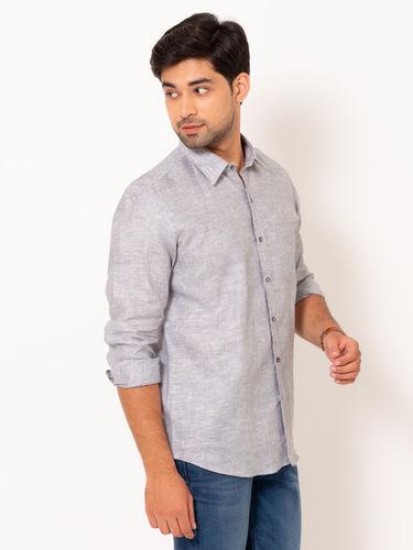 Various Colors Are Available Men Oxford Grey Chambray Full Sleeves Linen Shirt